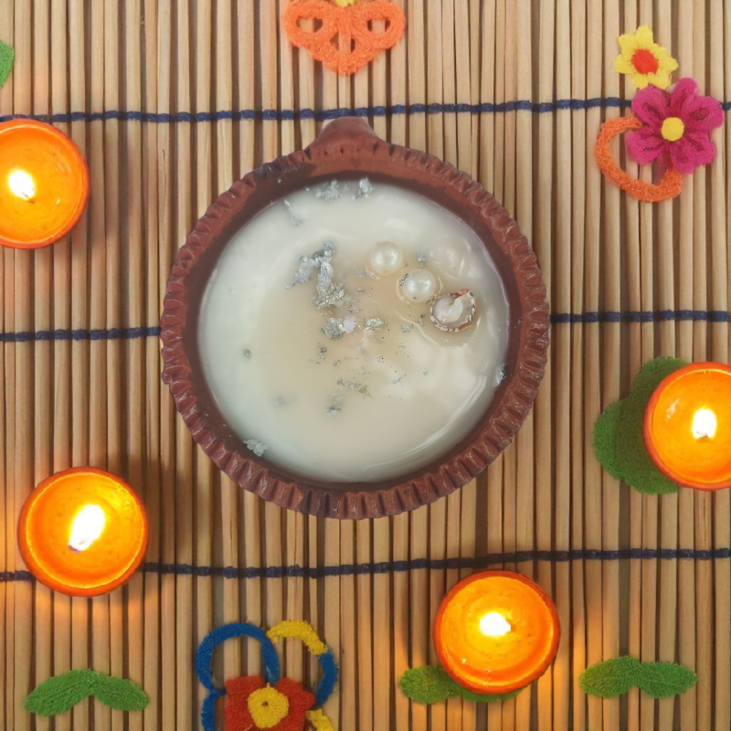 Pearl Glow Terracotta Diya Candle