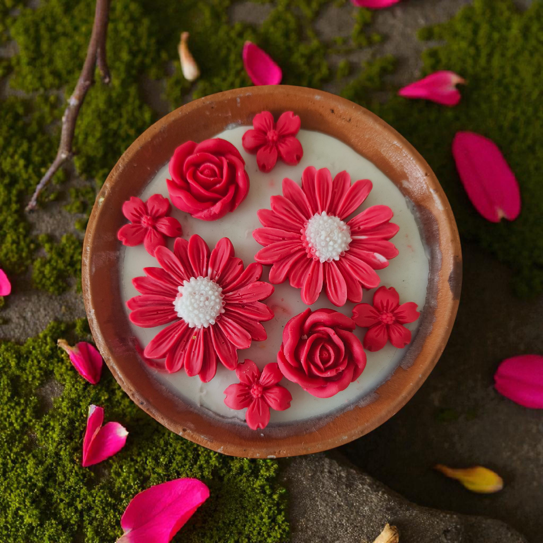 Festive Floral Terracotta Candle