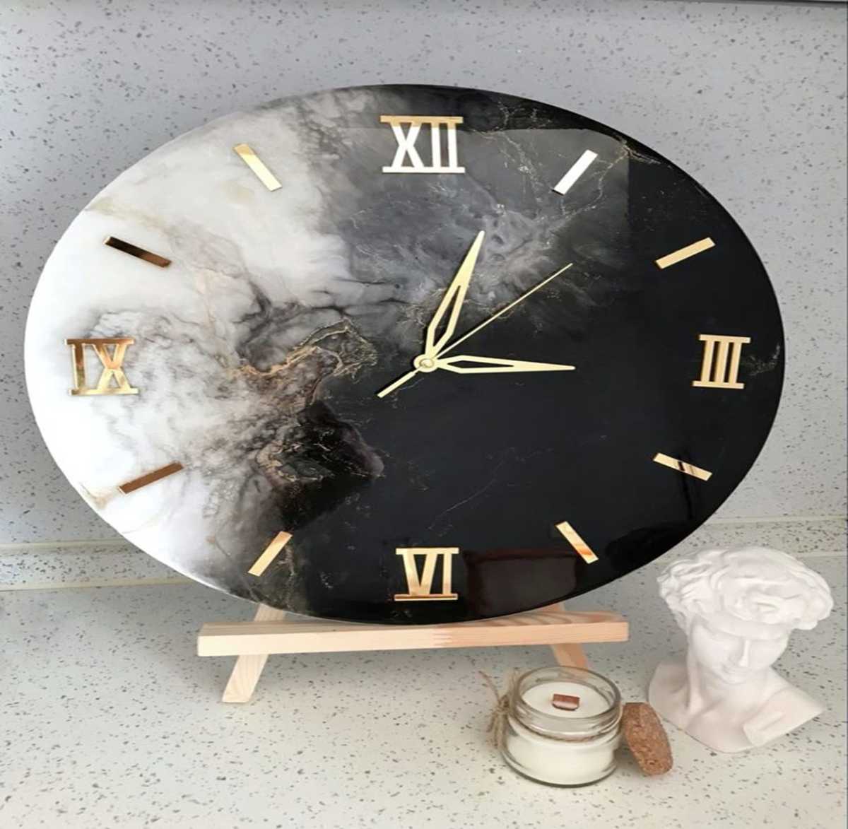 Midnight Marble Resin Wall Clock